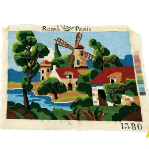 Vintage Cross Stitch Sampler Royal Paris 1350 Handmade Needlepoint 9.5”x13.5”